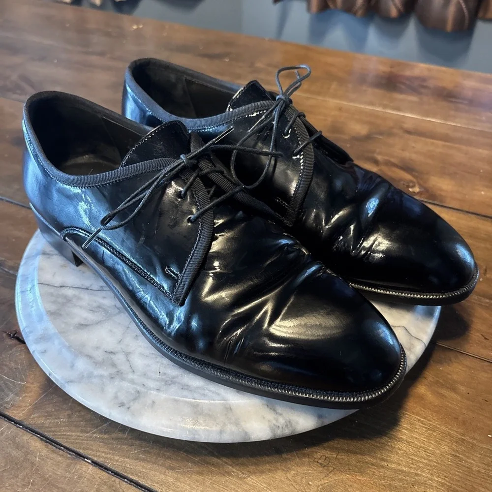 Vito Rufolo Formal Derby Black‎ Patent Leather Tuxedo Dress Shoes Italy Size 10D